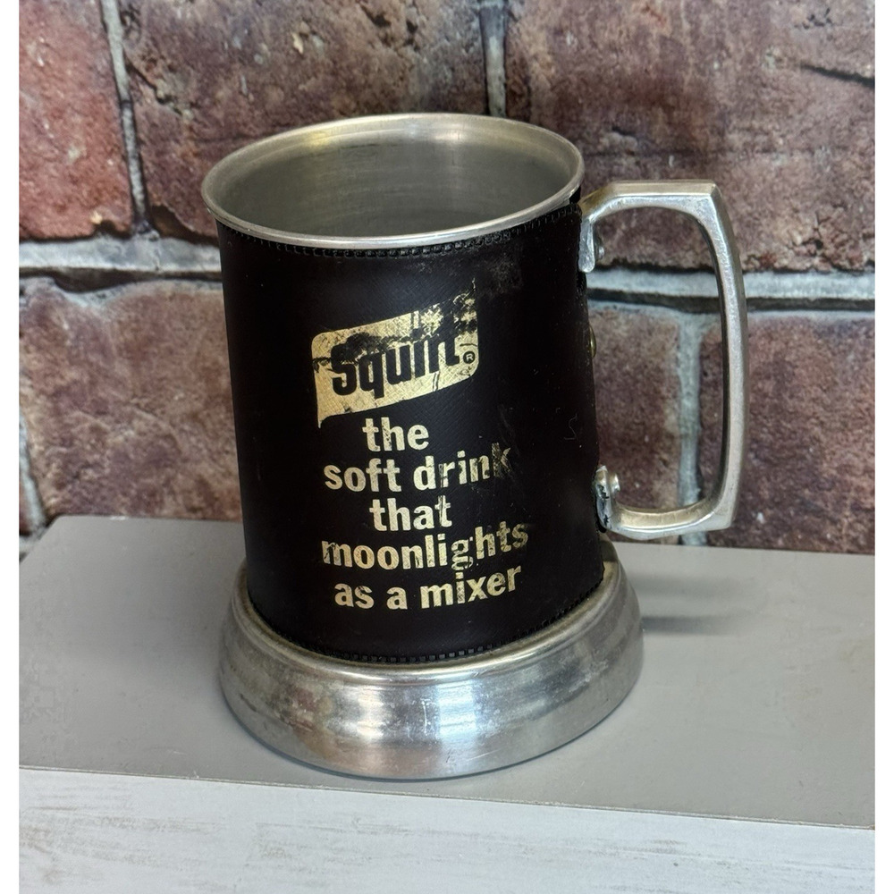 Vintage Squirt Soda Wrapped Aluminum‎ Glass Bottom Tankard Mug Hong Kong 1970s
